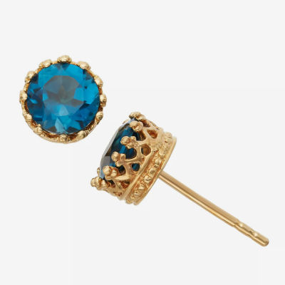 Genuine Blue Topaz 14K Gold Over Silver 7mm Stud Earrings