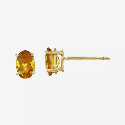 Oval Genuine Citrine 14K Yellow Gold Stud Earrings