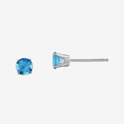 Genuine Swiss Blue Topaz 14K White Gold Stud Earrings