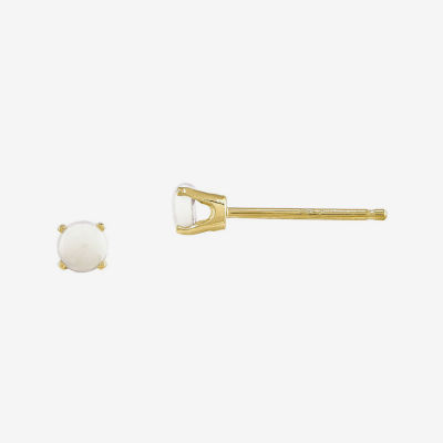 3mm Round Genuine Opal 14K Yellow Gold Stud Earrings