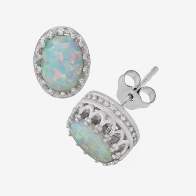 Lab Created White Opal Sterling Silver 10mm Stud Earrings