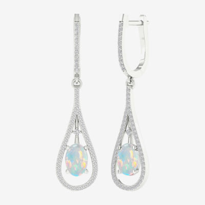 Lab Created White Opal Sterling Silver Drop Earrings