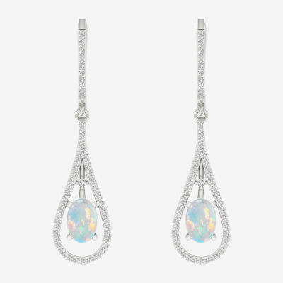 Lab Created White Opal Sterling Silver Drop Earrings