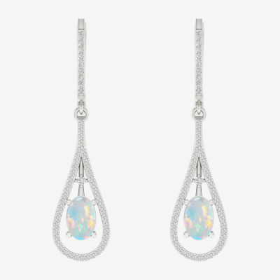 Lab Created White Opal Sterling Silver Drop Earrings