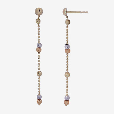 14K Tri-Color Gold Ball Drop Earrings