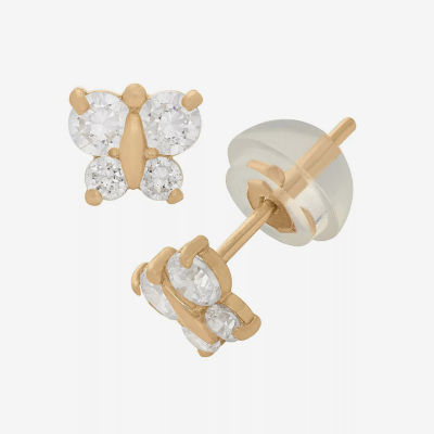 Lab Created White Cubic Zirconia 14K Gold 4.5mm Stud Earrings