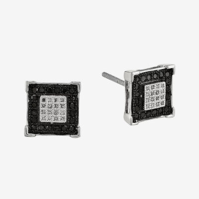 1/3 CT.T.W. Natural White and Color-Enhanced Black Diamond Sterling SIlver Square Post Earrings