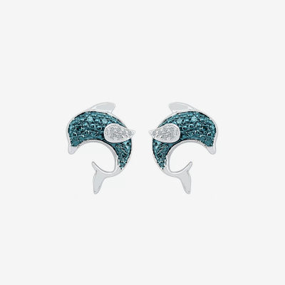 Dolphin Diamond Accent Mined Blue Diamond Sterling Silver 12mm Stud Earrings