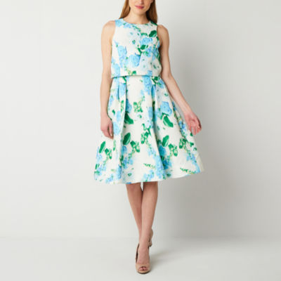 Melonie T Sleeveless Floral Popover Fit + Flare Dress