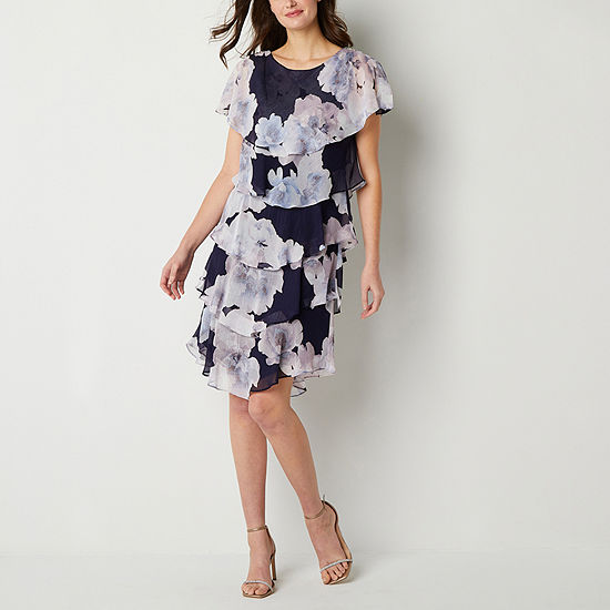 S. L. Fashions Floral Short Sleeve Shift Dress, Color: Navy - JCPenney