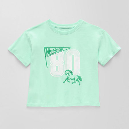 Thereabouts Little & Big Girls Boxy Crew Neck Short Sleeve Graphic T-Shirt, Large (14), Green