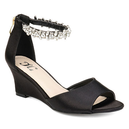  Womens > shoes > Pumps-Journee Collection Womens Connor Pumps Zip Open Toe Wedge Heel