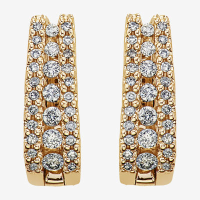 Womens 3/8 CT. T.W. Genuine White Diamond 14K Gold 14.5mm Hoop Earrings