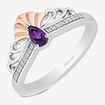Enchanted Disney Fine Jewelry Womens Genuine Purple Amethyst 14K Rose Gold Over Silver Ariel Princess Cocktail Ring