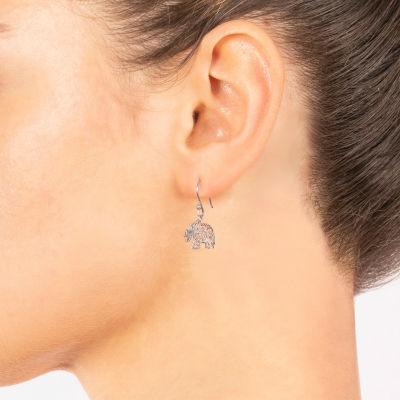 Silver Treasures Elephant Womens Sterling Silver Drop Earrings