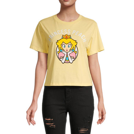  Juniors Mario Kart Princess Peach Cropped Womens Crew Neck Short Sleeve Nintendo Graphic T-Shirt