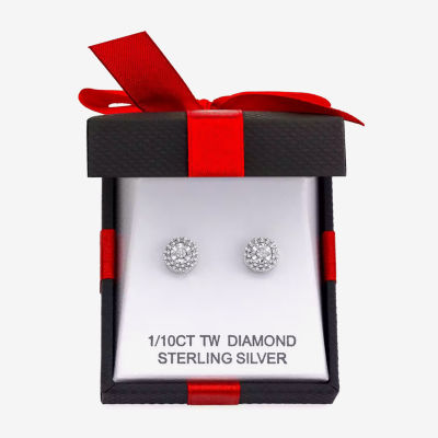 Limited Time Special - 1/10 CT. T.W. Double Halo Diamond Stud Earrings in Sterling Silver