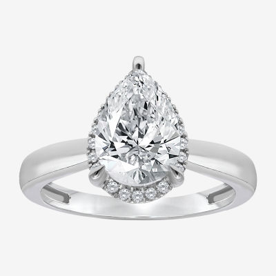 (I / I1) Womens Lab Grown White Diamond 14K Gold Pear Halo Engagement Ring