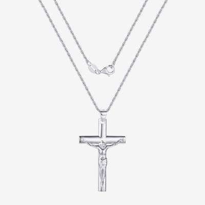 Mens Sterling Silver Cross Pendant Necklace