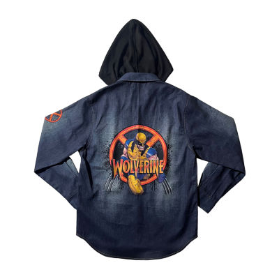 Mens Hooded Denim Wolverine Shirt Jacket