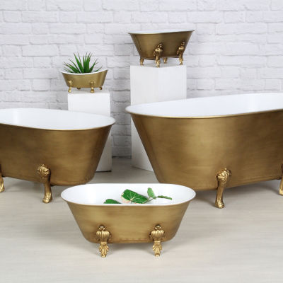 Cheungs Lavande Golden Metal Tub Handmade Tabletop Decor