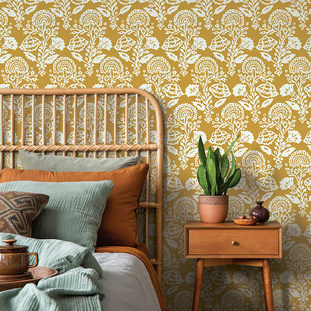 Tempaper Floral Damask Peel & Stick Wallpaper, One Size, Yellow