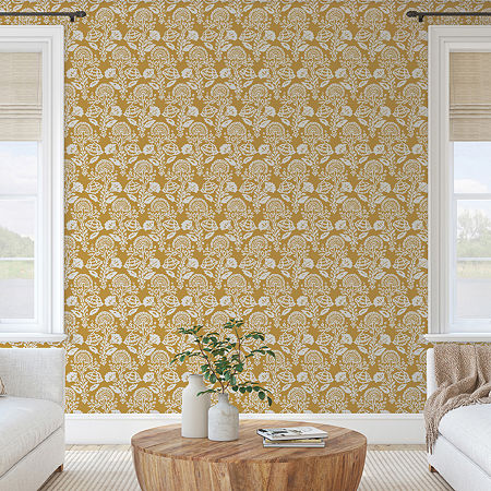 Tempaper Floral Damask Peel & Stick Wallpaper, One Size, Yellow