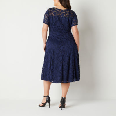 Perceptions short sleeve floral lace fit & hotsell flare dress