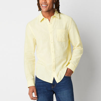 mutual weave Mens Regular Fit Long Sleeve Button-Down Linen Shirt
