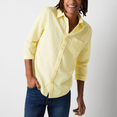 mutual weave Mens Regular Fit Long Sleeve Button-Down Linen Shirt