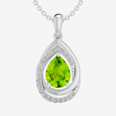 Womens Genuine Green Peridot Sterling Silver Pendant Necklace