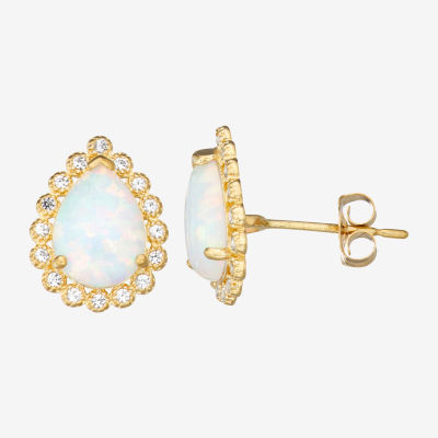 Lab Created White Opal 10K Gold 1/2 Inch Stud Earrings