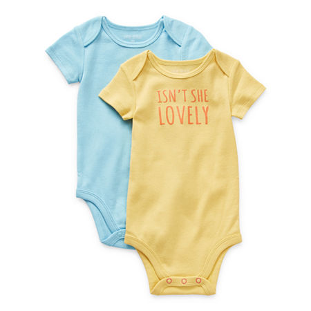 Okie Dokie Baby Girls Crew Neck Short Sleeve Rib 2-pc. Bodysuit, 18 Months, Yellow