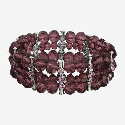 1928 Silver-Tone Womens Purple Round Stretch Bracelet