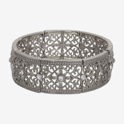 1928 Silver-Tone Womens White Round Stretch Bracelet
