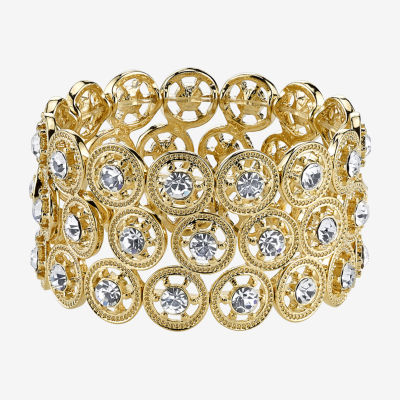 1928 Gold-Tone White Round Stretch Bracelet