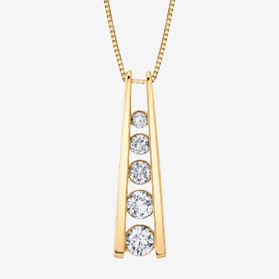 5- Stone Ladder Sirena Womens 1/2 CT. T.W. Natural White Diamond 14K Gold Pendant Necklace