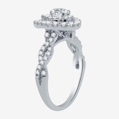 Signature By Modern Bride (G / Si1 - Si2) Womens 1 1/2 CT. T.W. Lab Grown White Diamond 10K White Gold Side Stone Halo Bridal Set