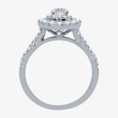 Signature By Modern Bride (G / Si1 - Si2) Womens 1 1/2 CT. T.W. Lab Grown White Diamond 10K White Gold Side Stone Halo Bridal Set