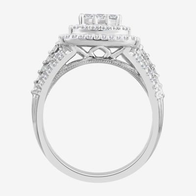 Womens CT. T.W. Natural White Diamond 10K Gold Cushion Side Stone Halo Engagement Ring