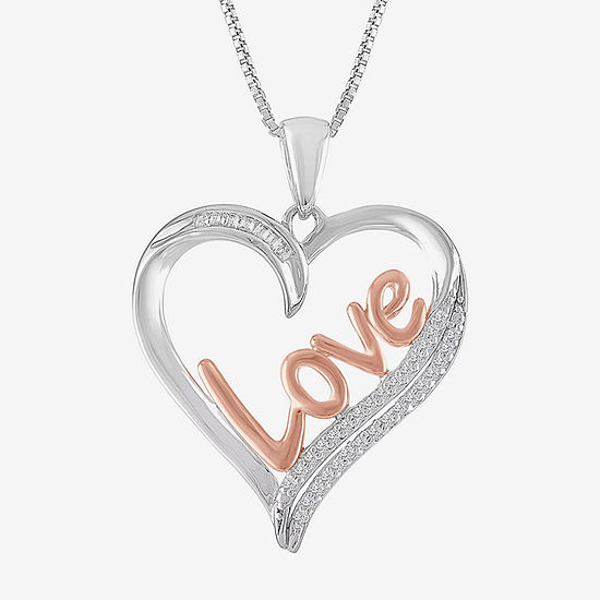Womens 1/10 CT. T.W. White Genuine Diamond Sterling Silver & 14K Rose Gold Over Silver Heart Pendant Necklace