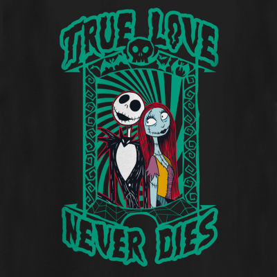 Juniors Nightmare Before Christmas Love Never Dies Boyfriend Tee Womens Crew Neck Short Sleeve Graphic T-Shirt