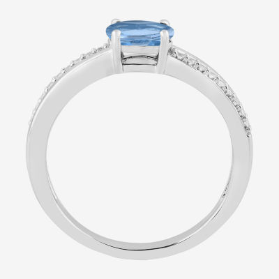 Womens Genuine Blue Topaz Sterling Silver Side Stone Cocktail Ring