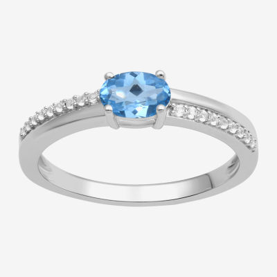 Womens Genuine Blue Topaz Sterling Silver Side Stone Cocktail Ring