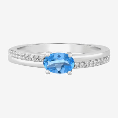 Womens Genuine Blue Topaz Sterling Silver Side Stone Cocktail Ring