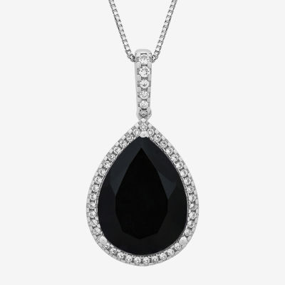 Womens Genuine Black Onyx Sterling Silver Pear Pendant Necklace