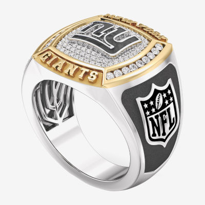 True Fans Fine Jewelry New York Giants Mens 1/2 CT. Natural White Diamond 10K Two Tone Gold Fashion Ring