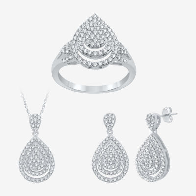 2 CT. T.W. Lab Grown White Diamond Sterling Silver Pear 3-pc. Jewelry Set