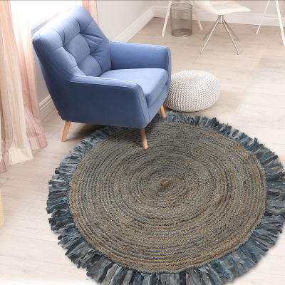 Brynn Avril Bordered Braided Stain Resistant Indoor Round Area Rug