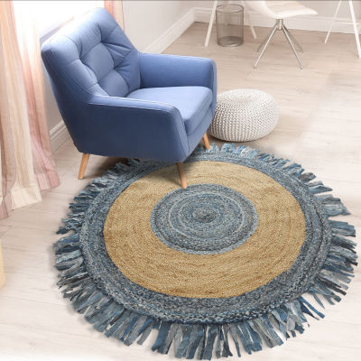 Brynn Cerry Solid Braided Stain Resistant Indoor Round Accent Rug